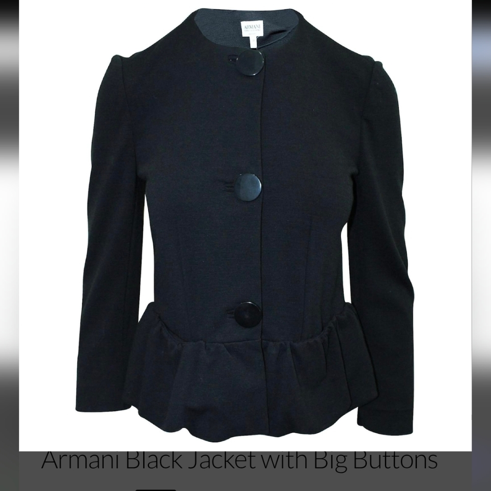 Armani Collezioni Black Peplum Blazer with Large Buttons S~M